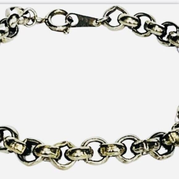 Vintage Silver Toned Open Round Link Chain Boyfriend Bracelet Size 7 - Picture 6 of 6